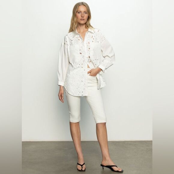 Sanctuary Lace Boyfriend Tie Back White Shirt | Size Small - Picture 10 of 13